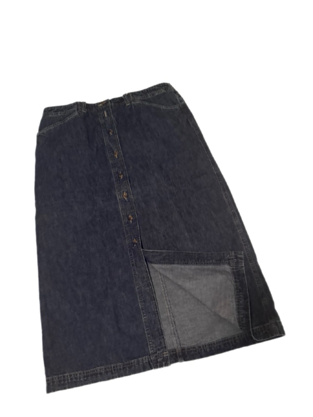 Button-Front Dark Blue Denim Midi Skirt